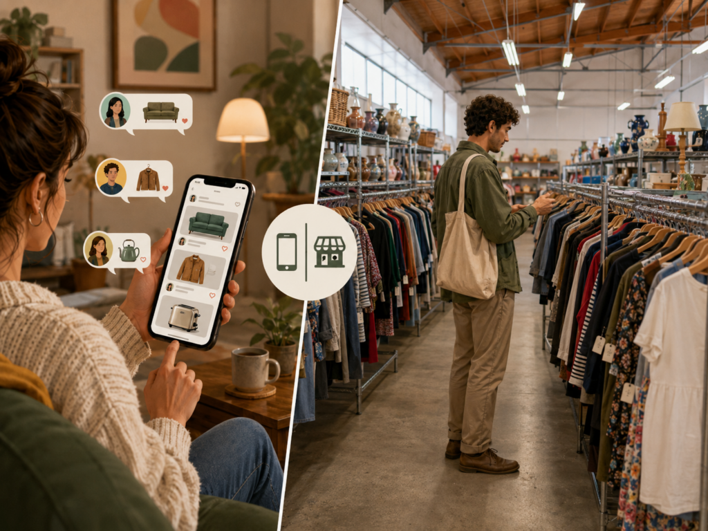 Comparación entre comprar un producto usado mediante una aplicación y hacerlo en una tienda física de segunda mano
